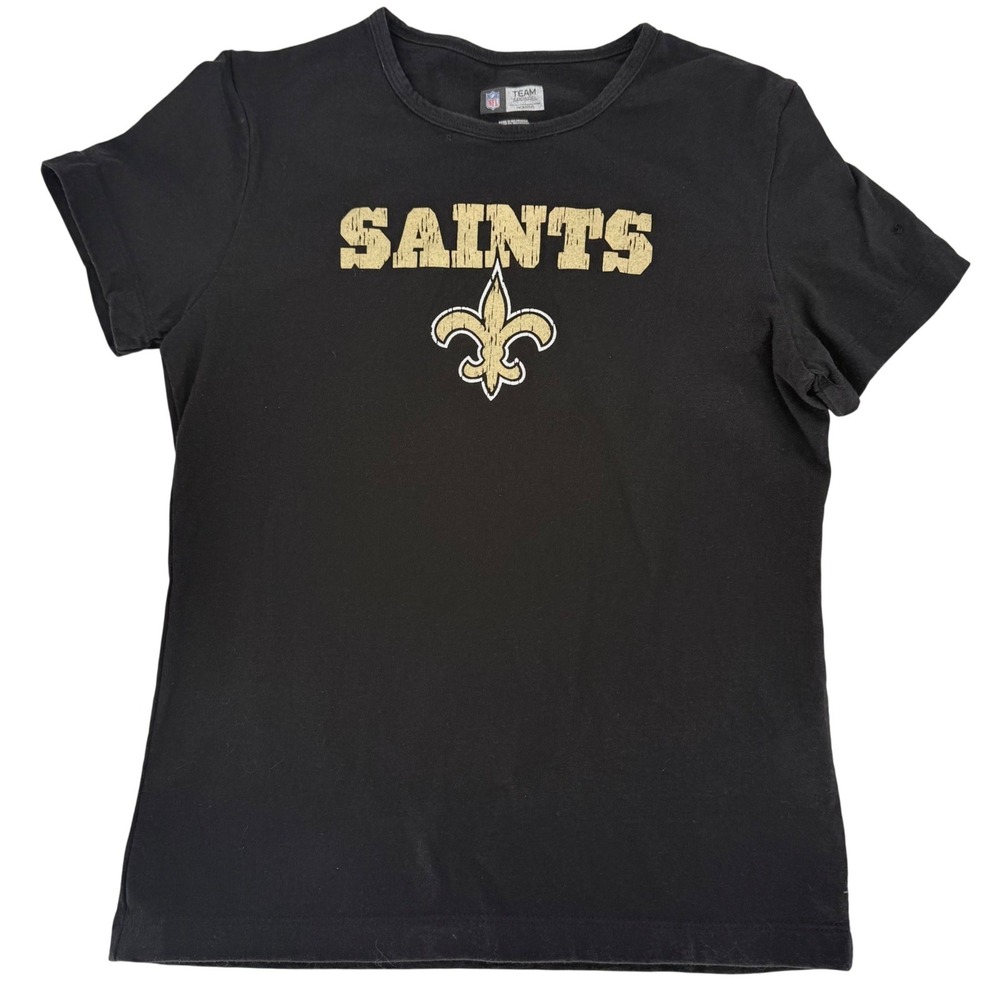 NFL Team Apparel New Orleans Saints Womens T-Shirt Black Cotton Size M Logo Tee